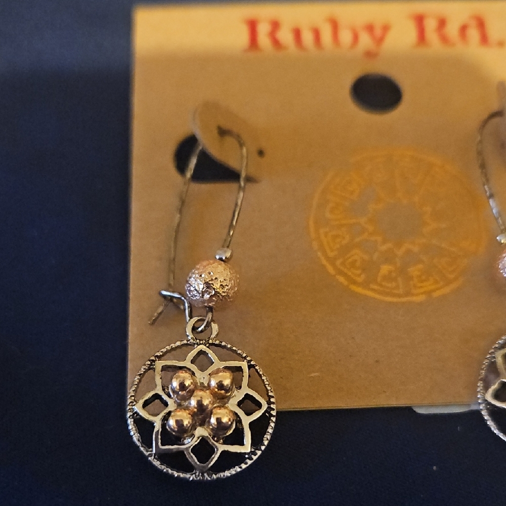 Ruby Rd. Gold Earrings with Intricate Filigree Design - Picture 2 of 2